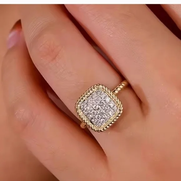 Huitan Gold and Silver Women's Ring with Cubic Zirconia Square Shape - Picture 9 of 11